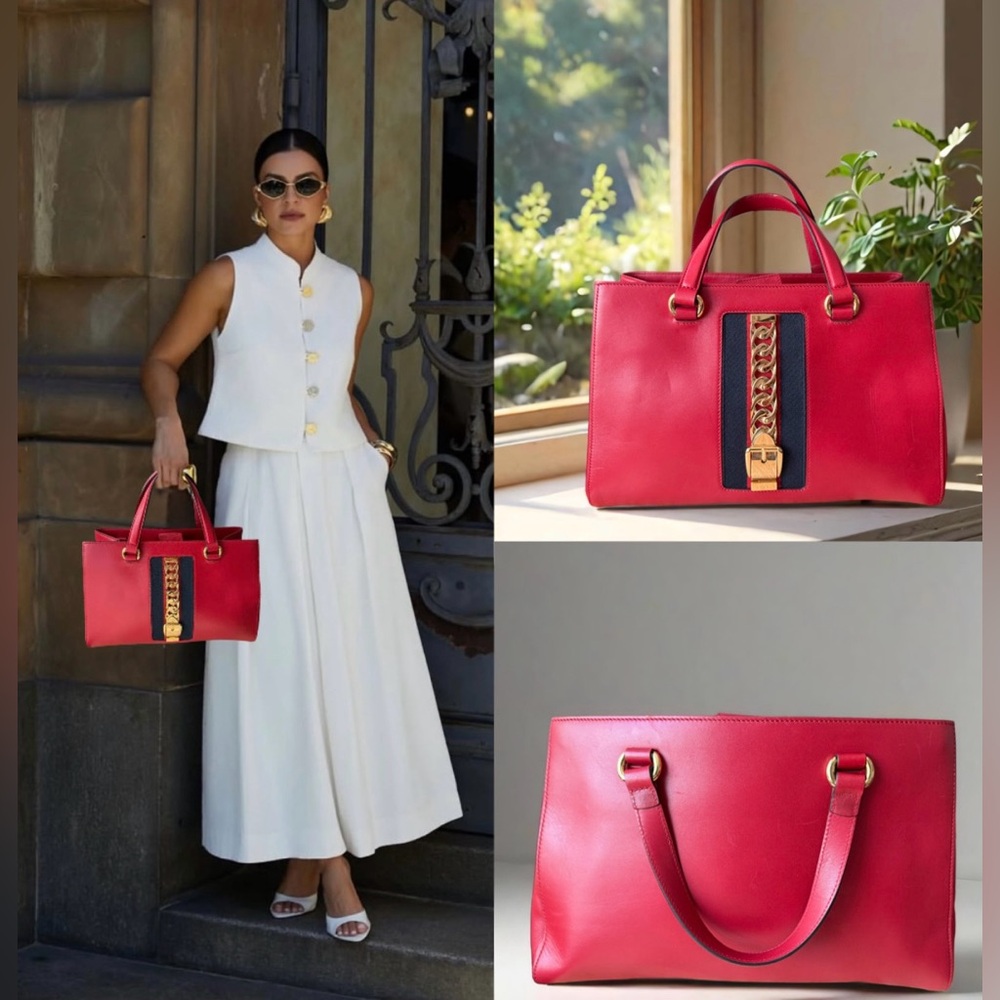 🎊SOLD🎊GUCCI SYLVIE Sherry Line Leather Red Two-way Hand bag